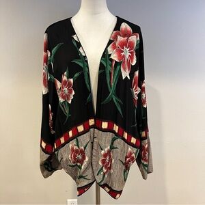Karen Kane Black Cardigan with Red Floral‎ Accents size medium